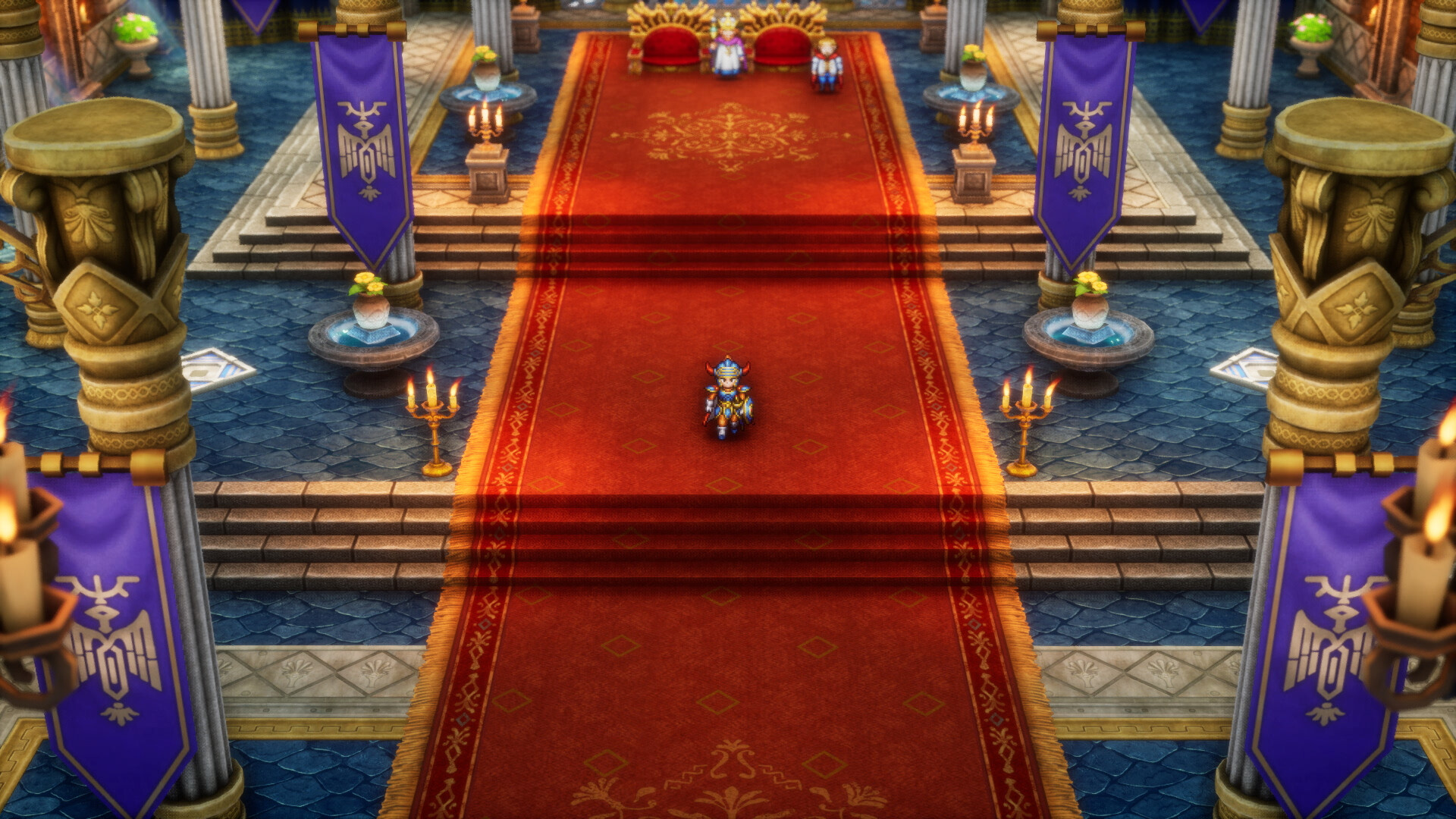Dragon Quest I & II HD-2D Remake screenshot: stylized 3d, pixel art, three-quarter, soft gradient (environment)