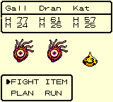 Dragon Warrior III (Game Boy Color) screenshot: pixel art, three-quarter, first-person, black outlines (combat, ui / menu)