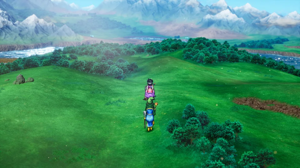 Dragon Quest III HD-2D Remake screenshot: pixel art, stylized 3d, three-quarter, soft gradient (environment)