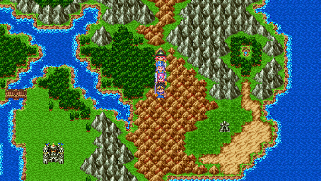 Dragon Quest III (PS4 / 3DS) screenshot: pixel art, three-quarter, baked lighting (environment)
