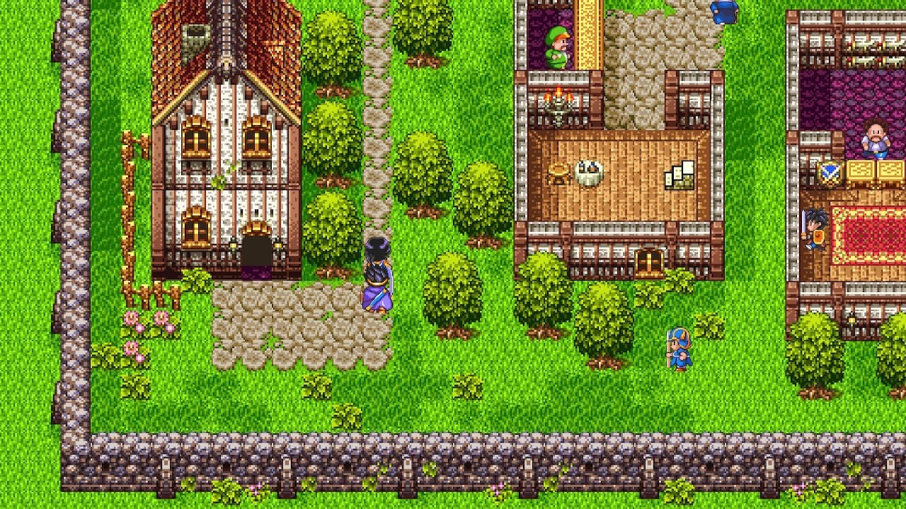 Dragon Quest III: The Seeds of Salvation (Nintendo Switch) screenshot: pixel art, hand-drawn, three-quarter, first-person, black outlines, baked lighting (environment)