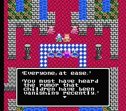 Dragon Quest IV screenshot: pixel art, three-quarter, black outlines, flat / unlit (environment, cutscene)