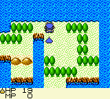 Dragon Warrior Monsters screenshot: pixel art, three-quarter, fixed camera, black outlines, dithered shading (environment)