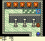 Dragon Warrior Monsters screenshot: pixel art, three-quarter, fixed camera, black outlines, dithered shading (environment)