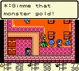 Dragon Warrior Monsters screenshot: pixel art, three-quarter, fixed camera, black outlines, dithered shading (cutscene, environment)