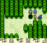 Dragon Warrior Monsters screenshot: pixel art, three-quarter, fixed camera, black outlines, dithered shading (environment)