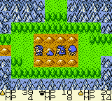 Dragon Warrior Monsters screenshot: pixel art, three-quarter, fixed camera, black outlines, dithered shading (environment)