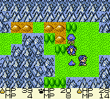 Dragon Warrior Monsters screenshot: pixel art, three-quarter, fixed camera, black outlines, dithered shading (environment)