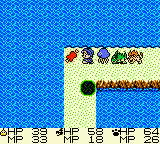 Dragon Warrior Monsters screenshot: pixel art, three-quarter, fixed camera, black outlines, dithered shading (environment)