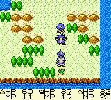 Dragon Warrior Monsters screenshot: pixel art, three-quarter, fixed camera, black outlines, dithered shading (environment)