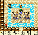 Dragon Warrior Monsters screenshot: pixel art, three-quarter, fixed camera, black outlines, dithered shading (environment)
