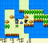 Dragon Warrior Monsters screenshot: pixel art, three-quarter, fixed camera, black outlines, dithered shading (environment)
