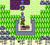 Dragon Warrior Monsters screenshot: pixel art, three-quarter, fixed camera, black outlines, dithered shading (environment)