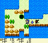 Dragon Warrior Monsters screenshot: pixel art, three-quarter, fixed camera, black outlines, dithered shading (environment)
