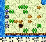Dragon Warrior Monsters screenshot: pixel art, three-quarter, fixed camera, black outlines, dithered shading (environment)
