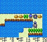 Dragon Warrior Monsters screenshot: pixel art, three-quarter, fixed camera, black outlines, dithered shading (environment)
