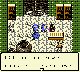 Dragon Warrior Monsters screenshot: pixel art, three-quarter, fixed camera, black outlines, dithered shading (environment, cutscene)