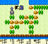 Dragon Warrior Monsters screenshot: pixel art, three-quarter, black outlines, dithered shading (environment)