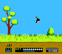Duck Hunt screenshot: pixel art, first-person, fixed camera, flat / unlit (environment, combat)