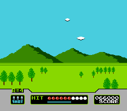 Duck Hunt screenshot: pixel art, first-person, fixed camera, flat / unlit (environment, combat)