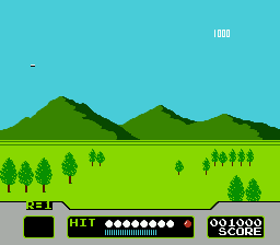 Duck Hunt screenshot: pixel art, first-person, fixed camera, flat / unlit (environment, combat)