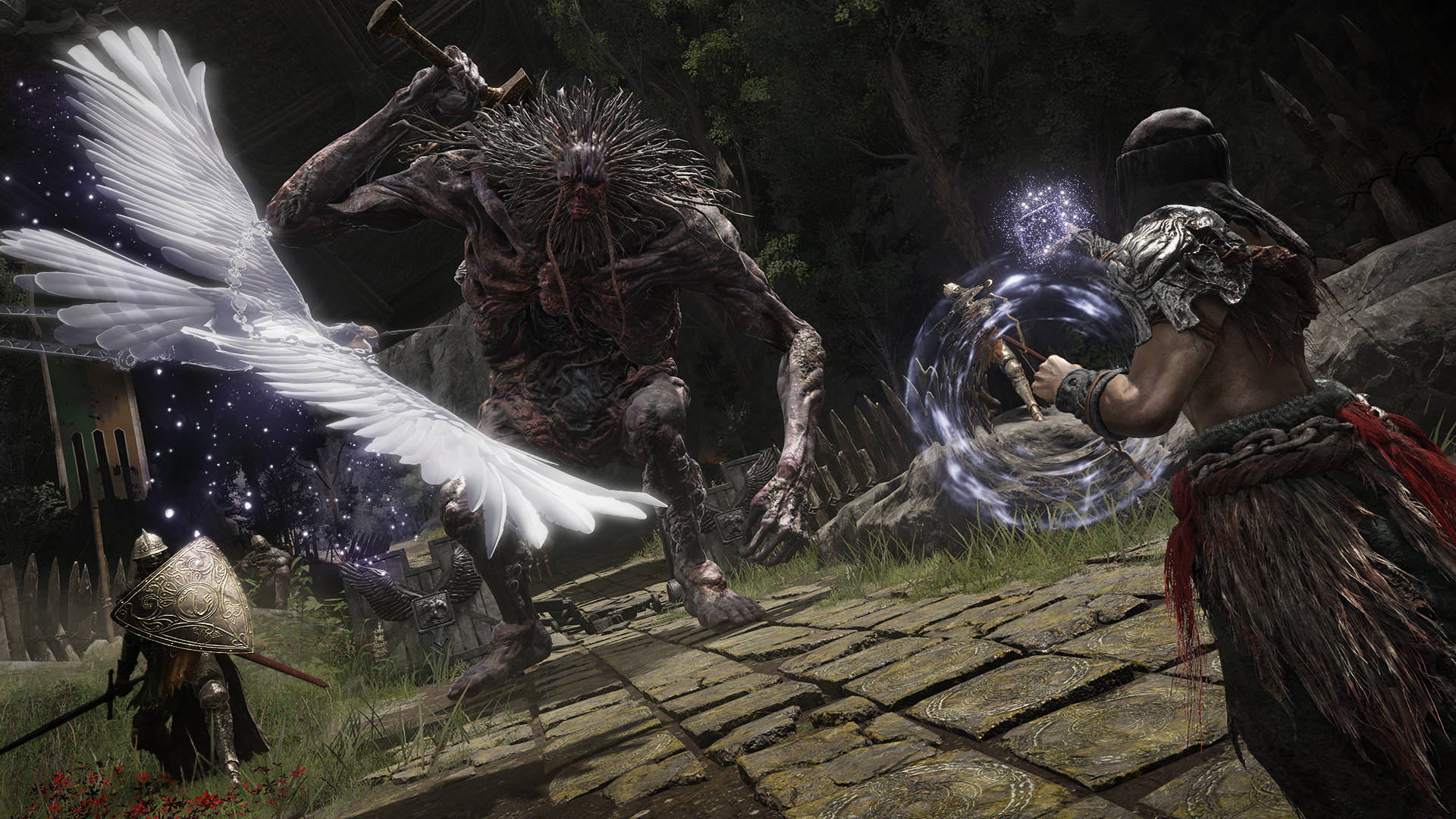 Elden Ring screenshot: realistic, third-person, no outlines, realistic lighting (environment, combat)