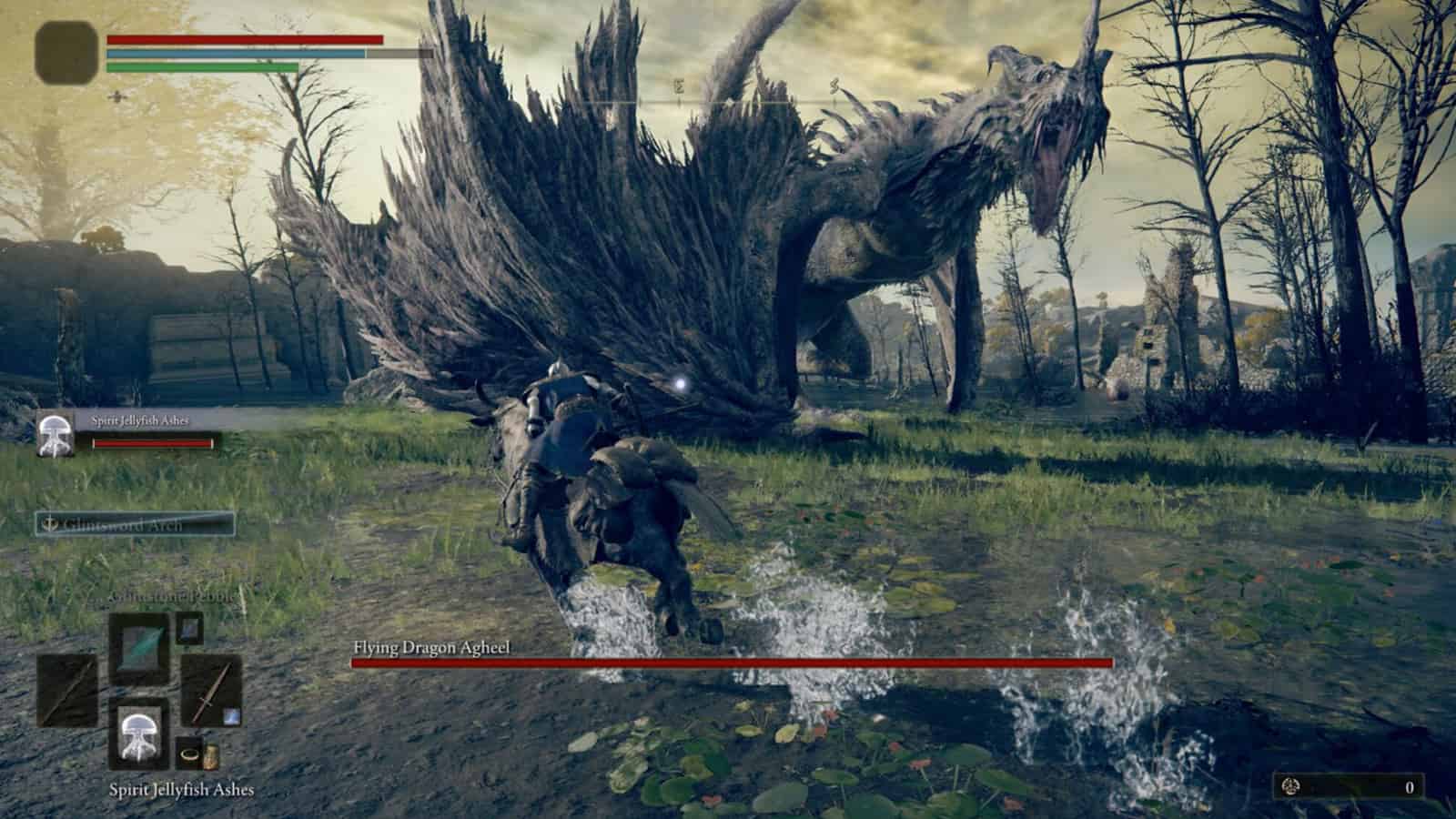 Elden Ring screenshot: realistic, third-person, no outlines, realistic lighting (environment, combat)
