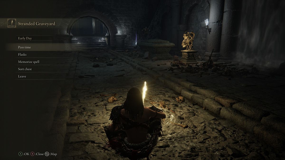 Elden Ring screenshot: realistic, third-person, no outlines, realistic lighting (environment, ui / menu)