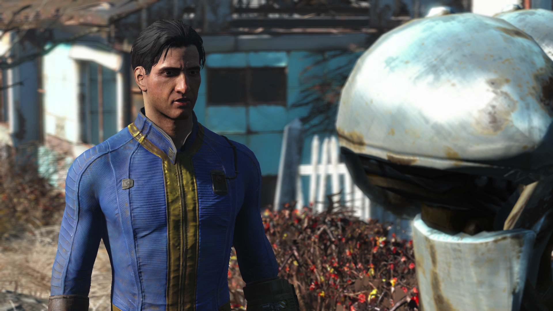 Fallout 4 screenshot: realistic, first-person, third-person, no outlines, realistic lighting (character, cutscene)
