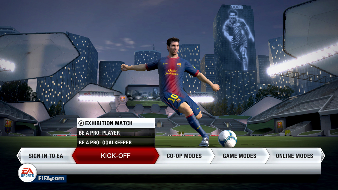 FIFA 13 screenshot: realistic, three-quarter, no outlines, realistic lighting (ui / menu, environment, character)