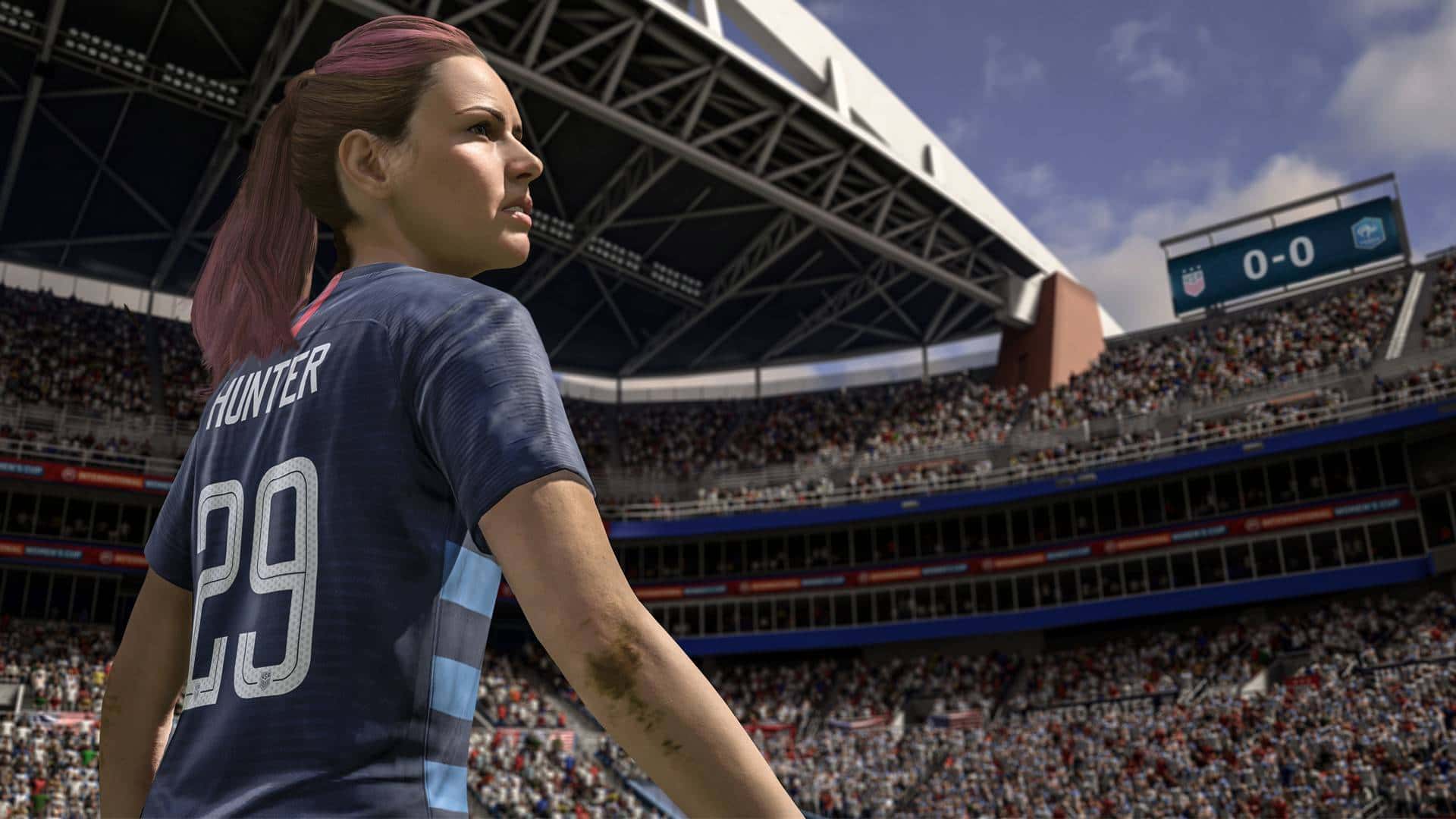 FIFA 19 screenshot: realistic, three-quarter, third-person, no outlines, realistic lighting (character, cutscene)