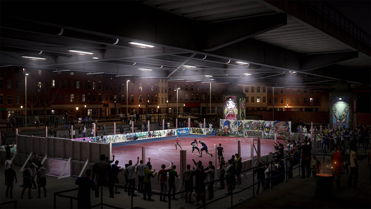 FIFA 20 screenshot: realistic, three-quarter, no outlines, realistic lighting (environment)