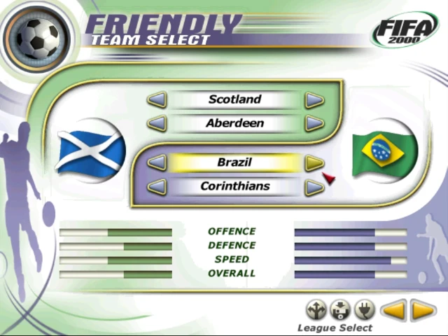 FIFA 2000 screenshot: realistic, low-poly, three-quarter, no outlines, soft gradient (ui / menu)