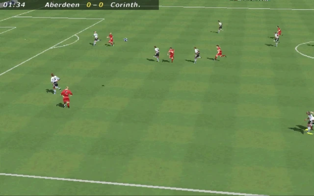 [FIFA 2000](https://en.wikipedia.org/wiki/FIFA_2000) screenshot: low-poly, realistic, three-quarter, no outlines (environment)