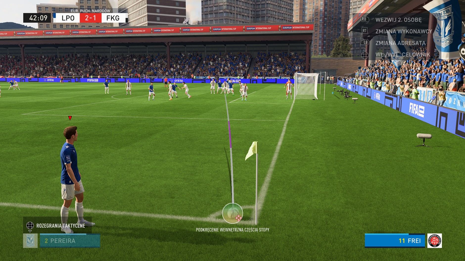 [FIFA 23](https://en.wikipedia.org/wiki/FIFA_23) screenshot: realistic, three-quarter, third-person, no outlines, realistic lighting (environment, character)