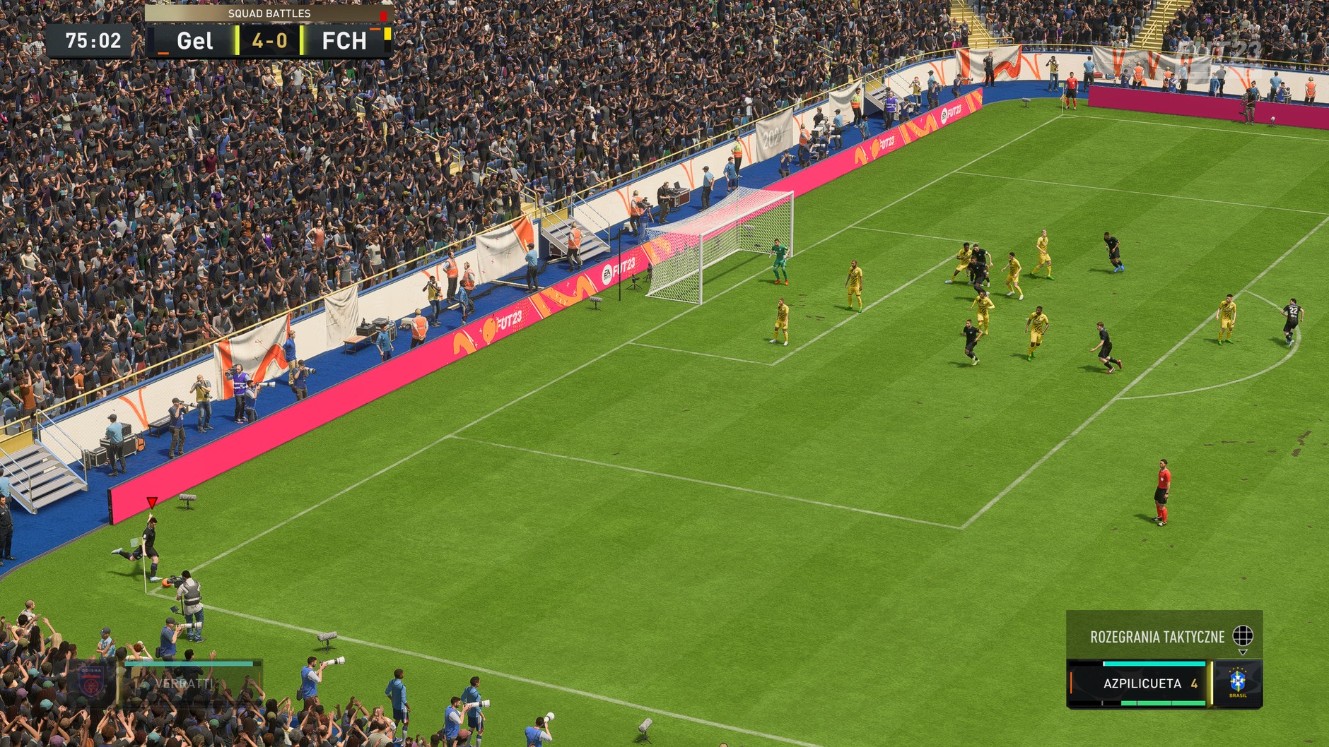 FIFA 23 screenshot: realistic, three-quarter, third-person, no outlines, realistic lighting (environment)
