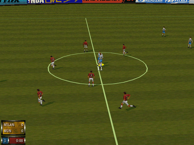 FIFA 97 screenshot: low-poly, three-quarter, no outlines (environment)