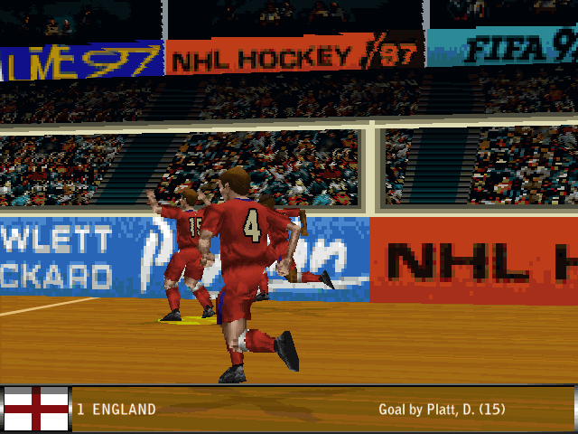[FIFA 97](https://en.wikipedia.org/wiki/FIFA_97) screenshot: low-poly, three-quarter, third-person, no outlines (character)