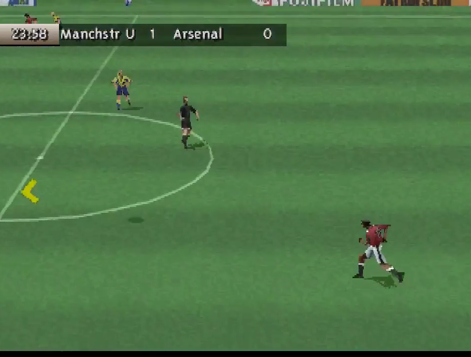[FIFA 99](https://en.wikipedia.org/wiki/FIFA_99) screenshot: low-poly, three-quarter, no outlines (environment)
