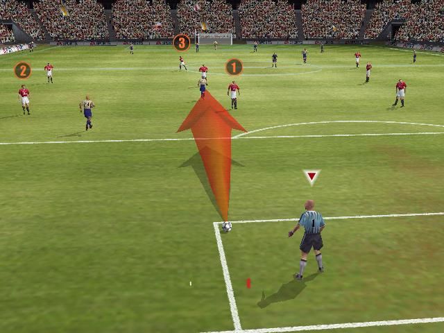FIFA Football 2002 screenshot: realistic, three-quarter, no outlines, soft gradient (environment, combat)