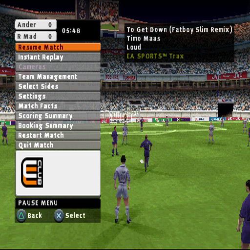 FIFA Football 2003 screenshot: realistic, three-quarter, no outlines, soft gradient (environment, ui / menu)