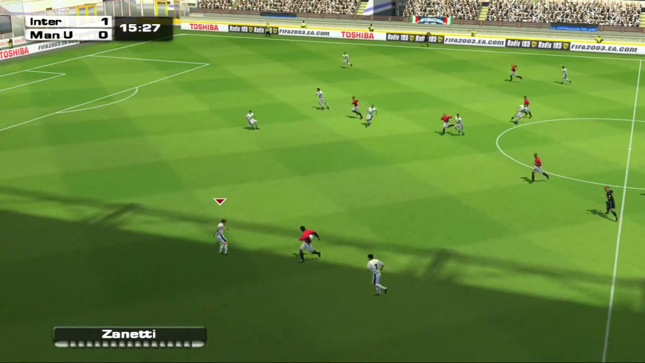 FIFA Football 2003 screenshot: realistic, three-quarter, no outlines, soft gradient (environment, combat)