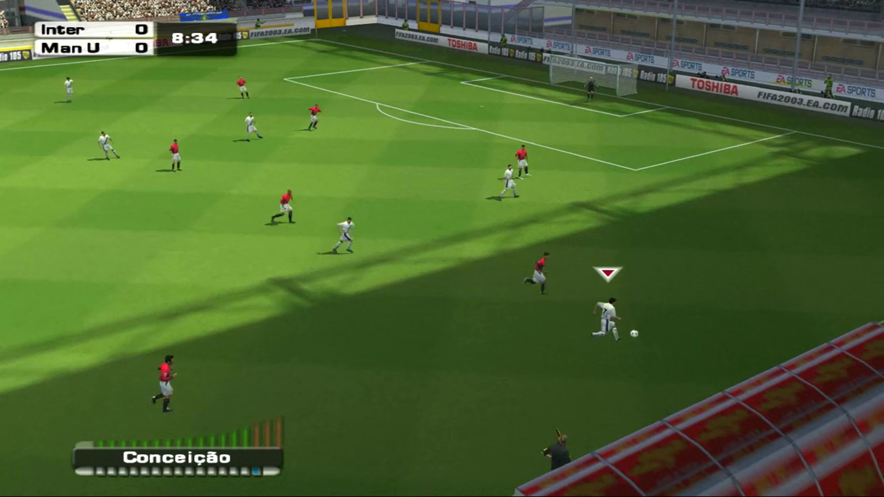 FIFA Football 2003 screenshot: realistic, three-quarter, no outlines, soft gradient (environment, combat)