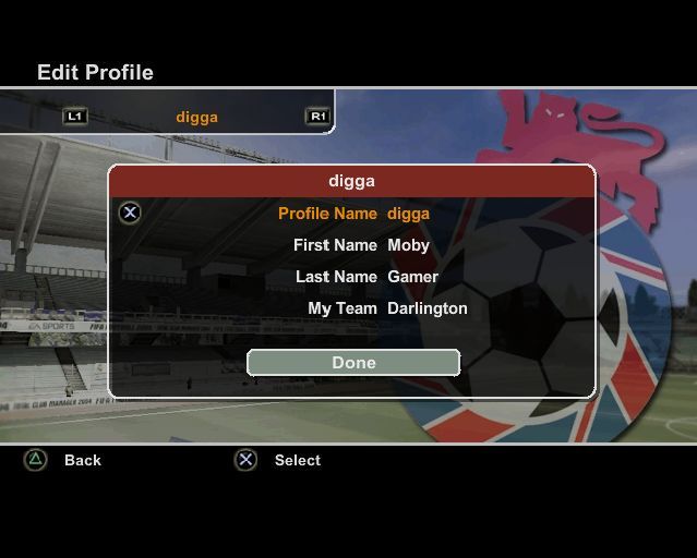 FIFA Football 2004 screenshot: realistic, three-quarter, no outlines, soft gradient (ui / menu)