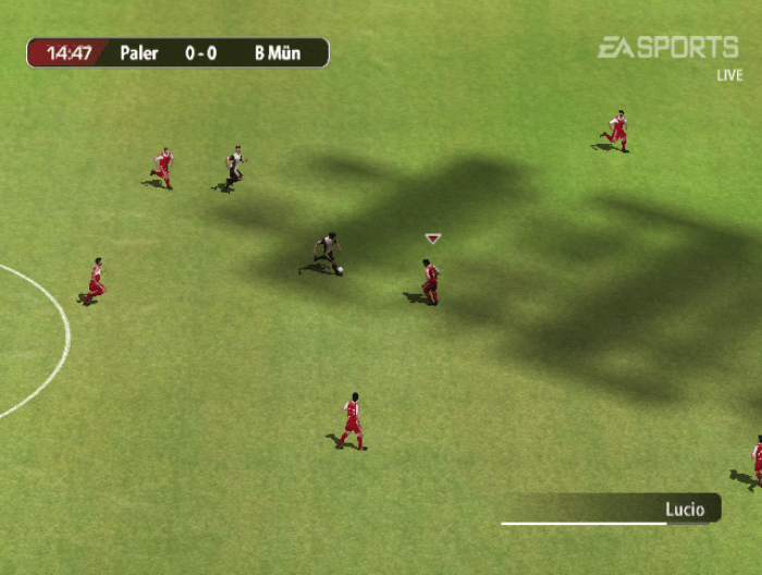 [FIFA Football 2005](https://en.wikipedia.org/wiki/FIFA_Football_2005) screenshot: realistic, three-quarter, no outlines, soft gradient (environment)