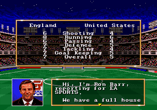 FIFA International Soccer screenshot: pixel art, isometric, dithered shading (ui / menu, cutscene)