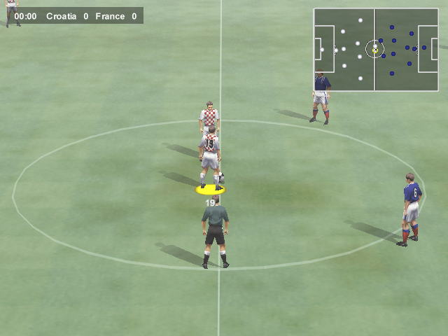 FIFA: Road to World Cup 98 screenshot: low-poly, three-quarter, no outlines, soft gradient (environment, character)