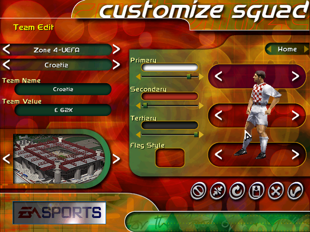 FIFA: Road to World Cup 98 screenshot: low-poly, three-quarter, no outlines, soft gradient (ui / menu, character)