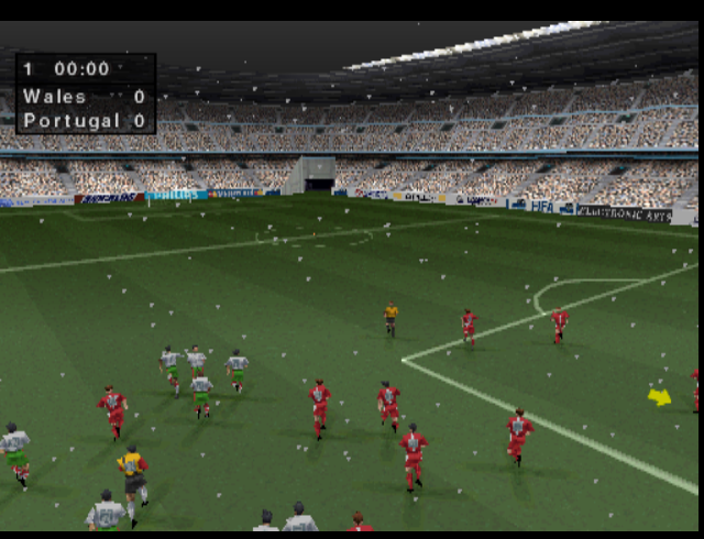 [FIFA: Road to World Cup 98](https://en.wikipedia.org/wiki/FIFA:_Road_to_World_Cup_98) screenshot: low-poly, three-quarter, no outlines (environment)