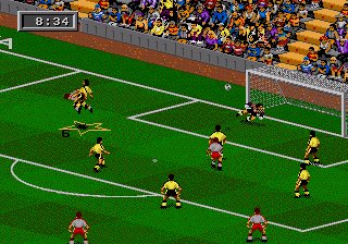 FIFA Soccer 95 screenshot: pixel art, isometric, dithered shading (environment)